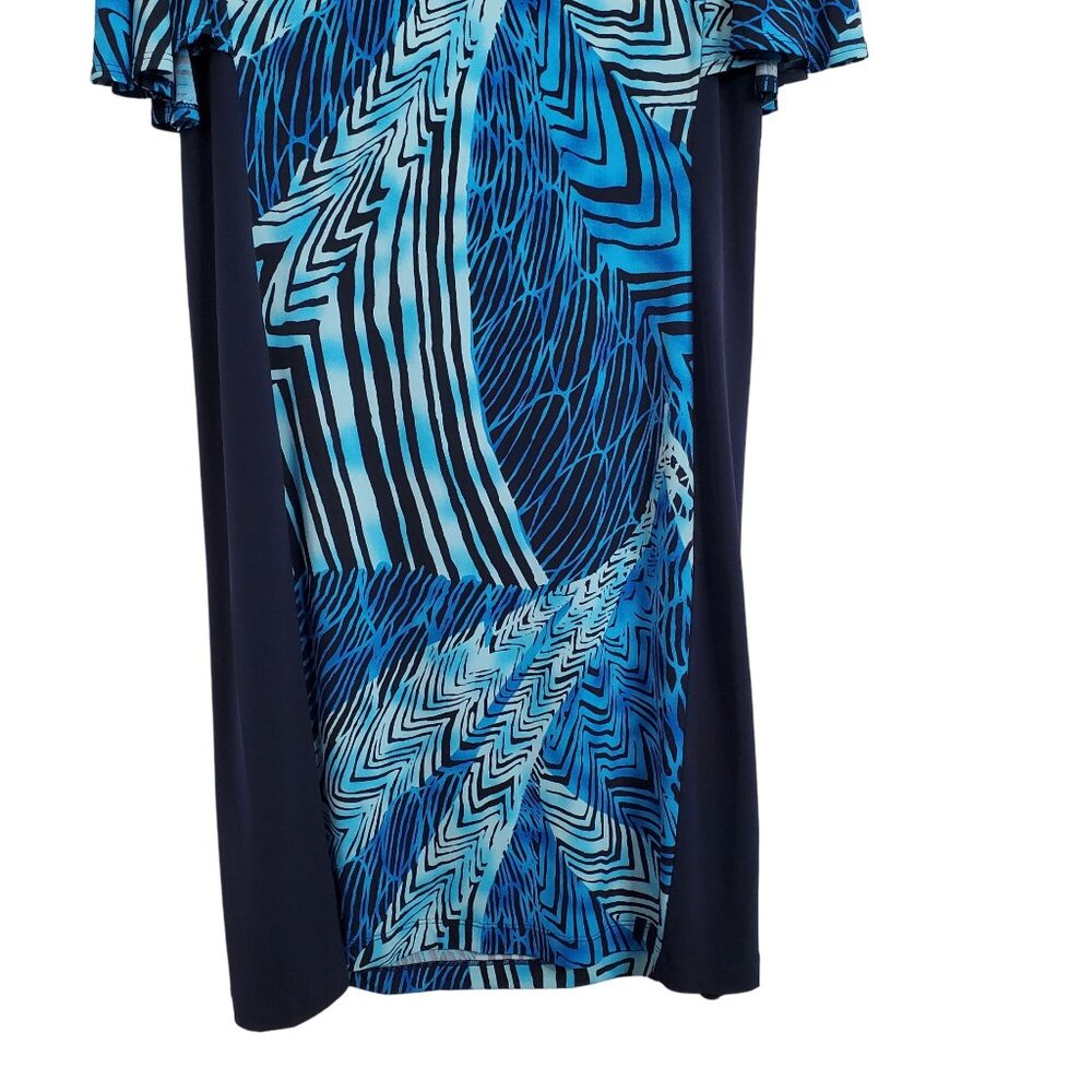 Simonton Says Size L Dress Cold Shoulder Split Sleeve Fluid Knit Wacky Print - Picture 9 of 11